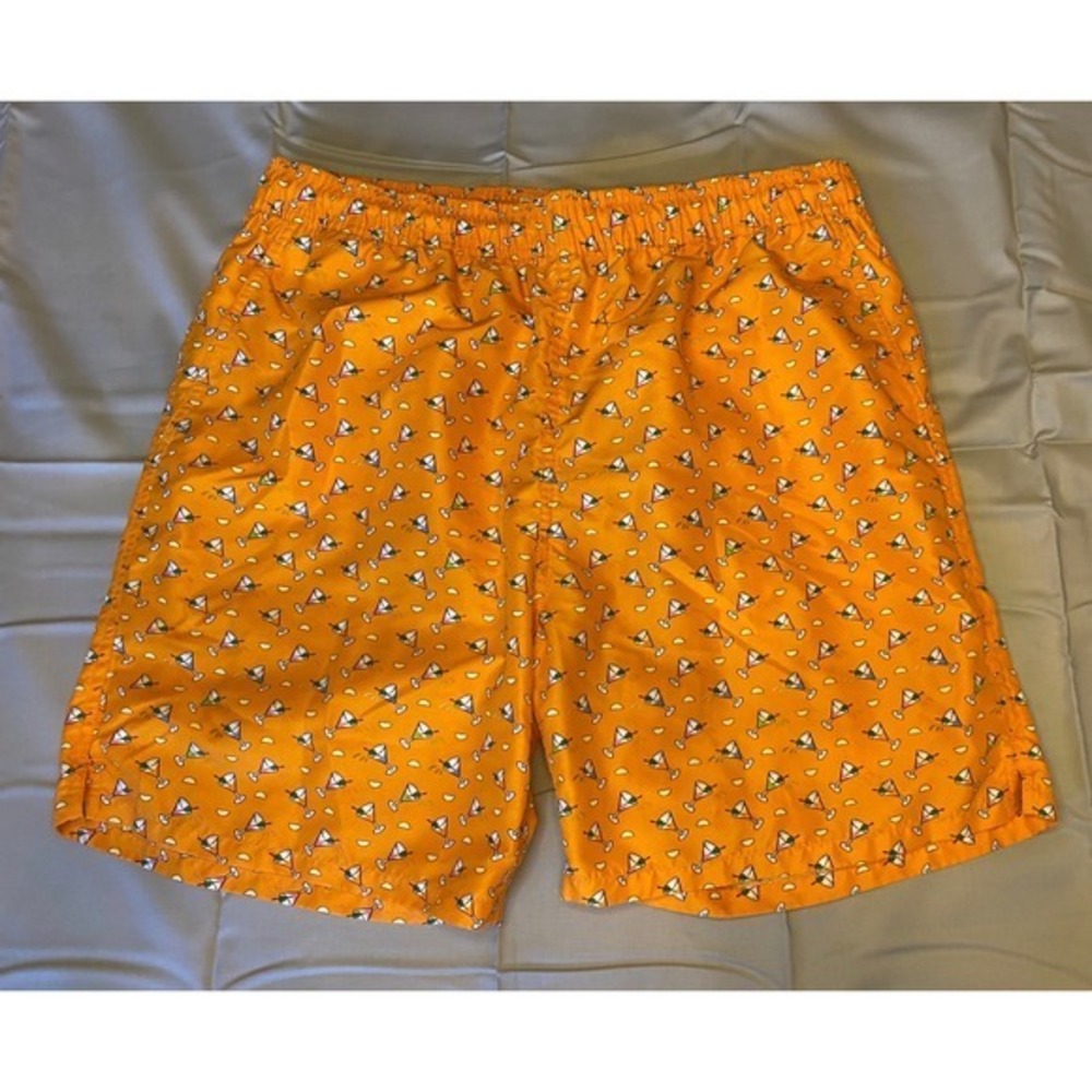 Southern Pines Swim Trunks Mens Large L Orange Martini Print Excellent Condition